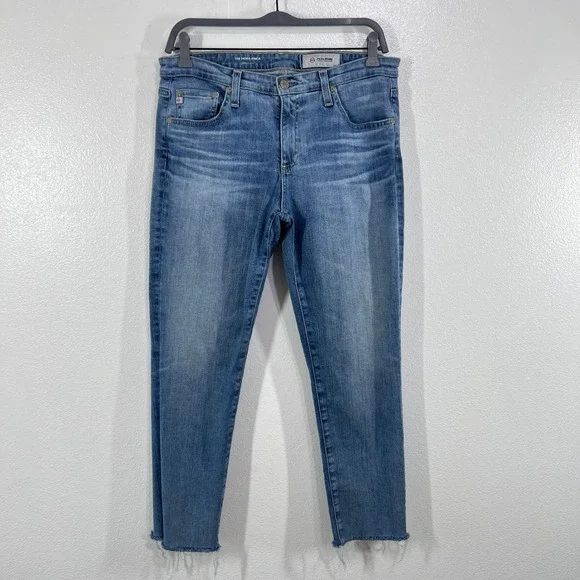 AG Adriano Goldschmied Prima Ankle Jeans Womens 31R Slim Straight Raw Hem Blue - Picture 2 of 9
